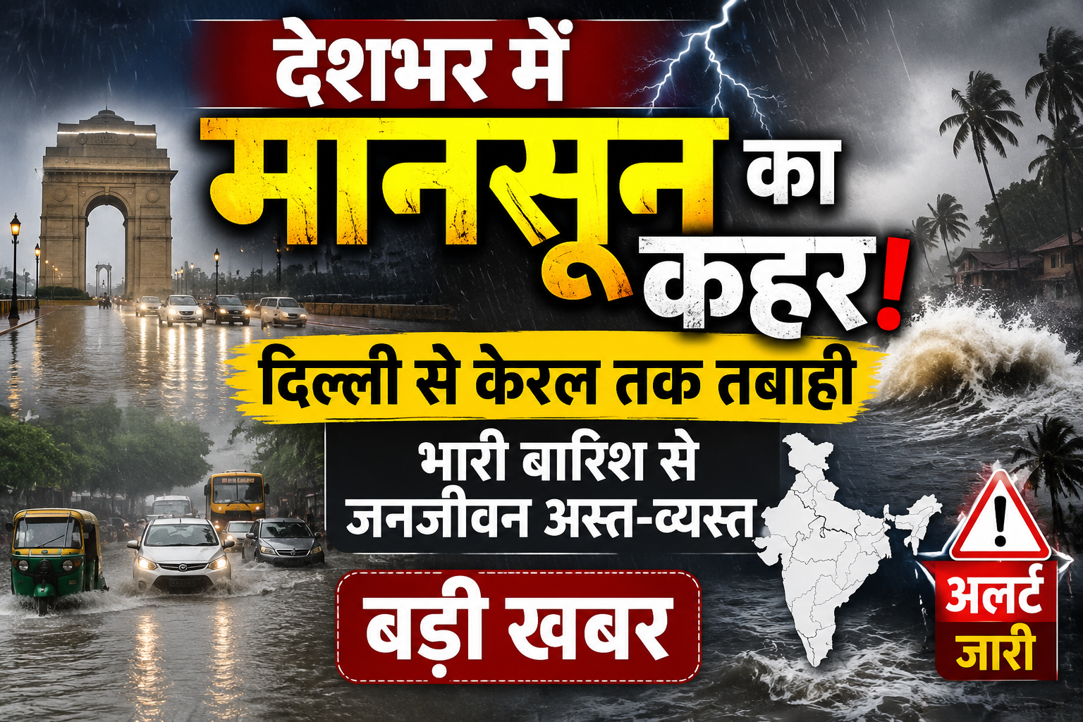 देशभर में मानसून का कहर ! दिल्ली से केरल तक तबाही, भारी बारिश से जनजीवन अस्त-व्यस्त | बड़ी खबर
