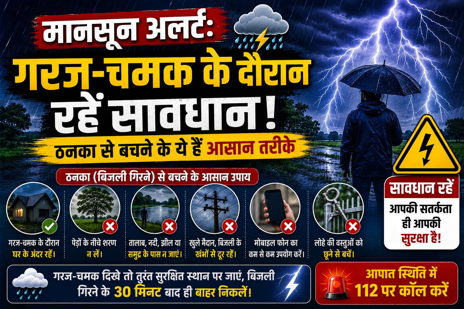मानसून अलर्ट: गरज-चमक के दौरान रहें सावधान, ठनका से बचने के ये हैं आसान तरीके