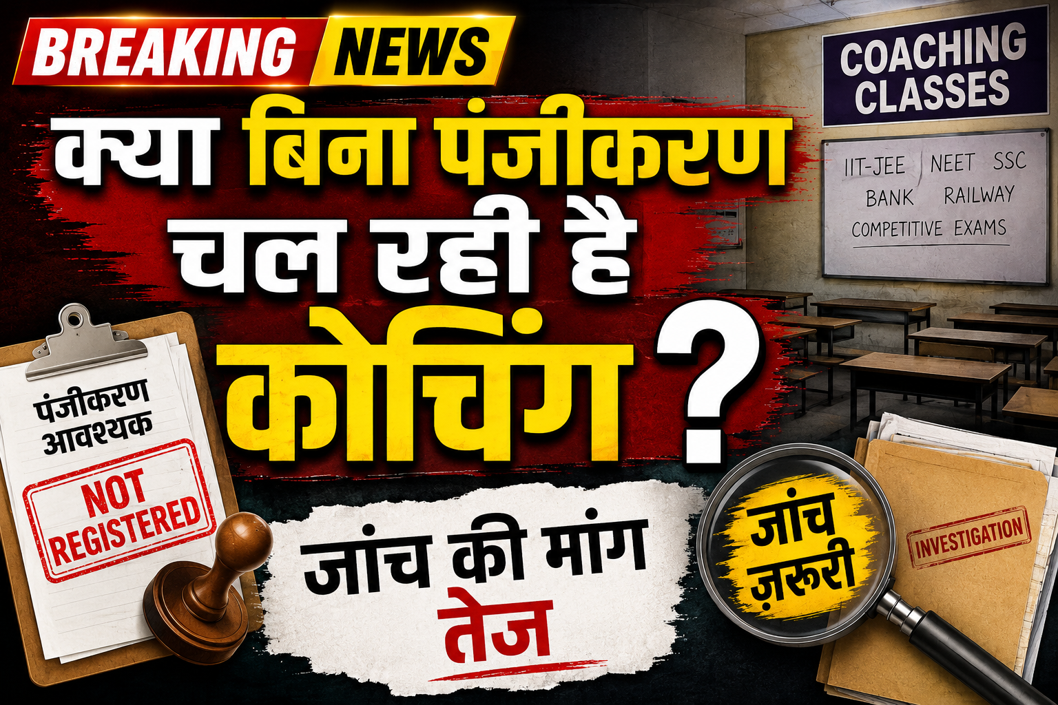 कोचिंग संस्थान के रजिस्ट्रेशन पर उठे सवाल, प्रशासन से जांच की मांग