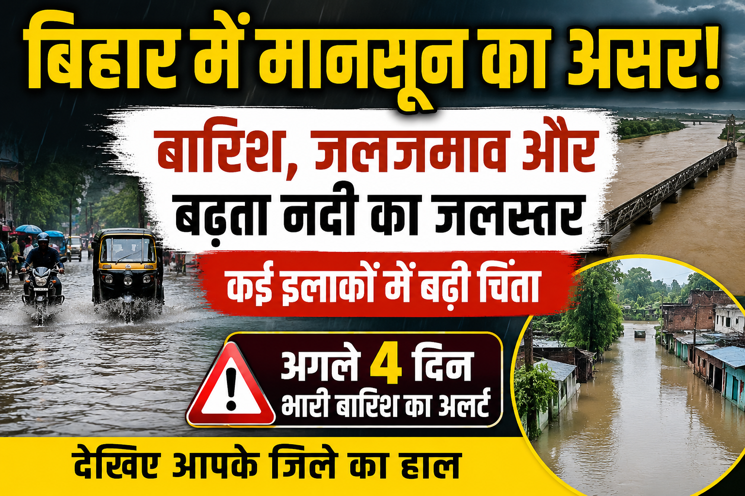 बिहार में मानसून का असर – बारिश, जलजमाव और बढ़ता नदी का जलस्तर, कई इलाकों में बढ़ी चिंता